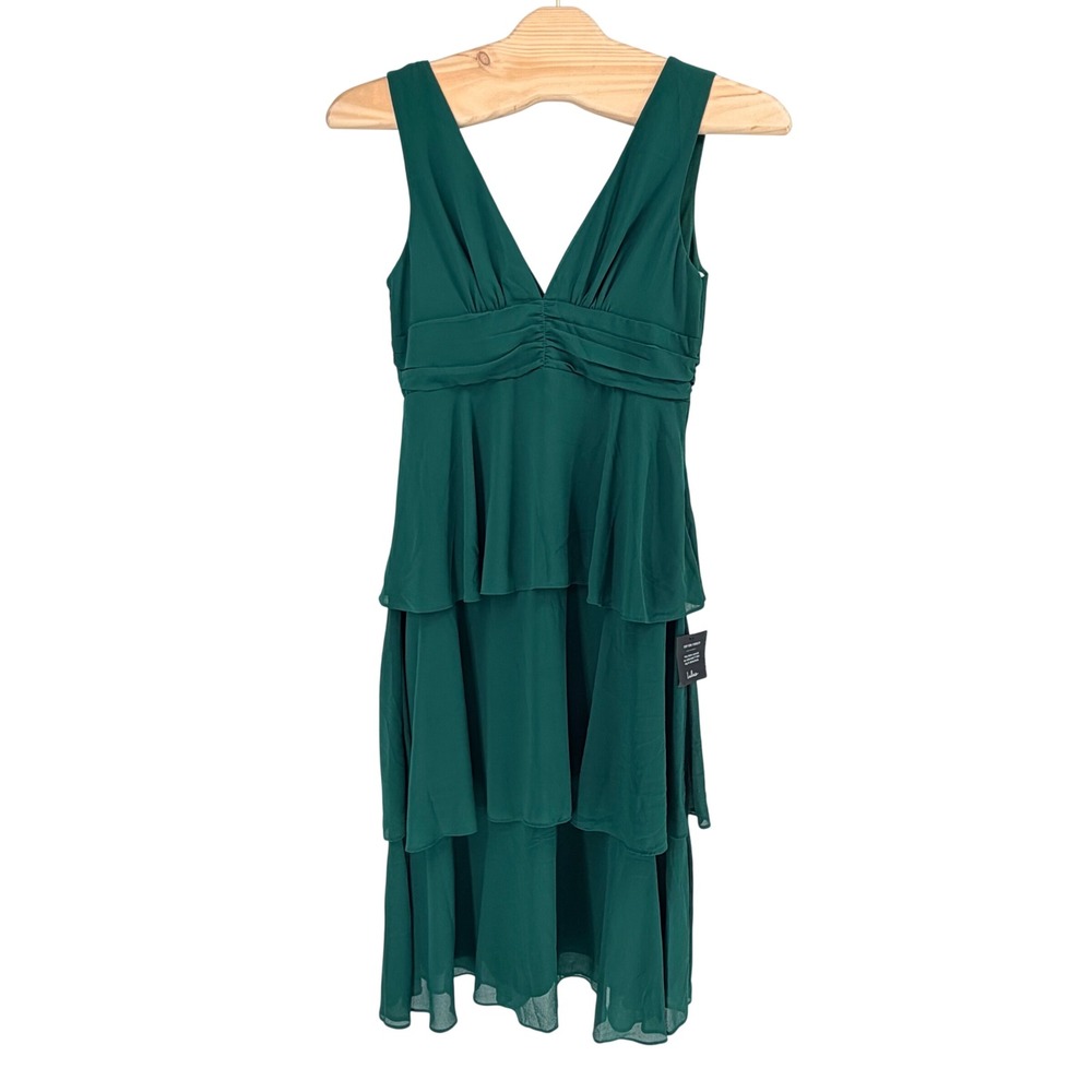 Lulus Maxi Dress XL Hunter Green Tiered Ruffle V-Neck Sleeveless Formal Romantic